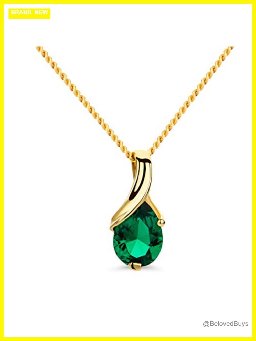 14K Yellow Gold Pendant Necklace with Emerald Birthstone, Hypoallergenic